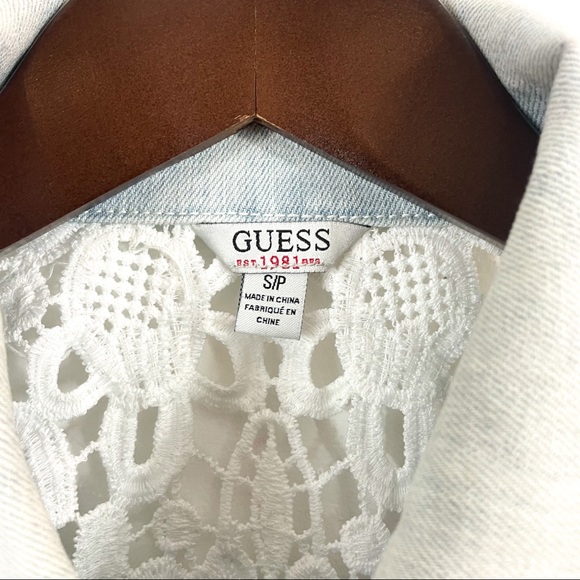 Guess Distress Denim Vest With Lace Back - Picture 3 of 3